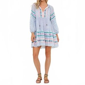 Oliphant Balloon Sleeve Short Dress Blue Floral Medium